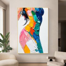 Original Colorful Woman Texture Canvas Oil Painting Abstract Model Girl Painting Large Portrait Female Body Wall Art Living Room Home Decor