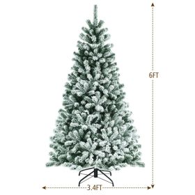 6/7 Feet Pre-lit Snow Flocked Christmas Tree with Metal Stand