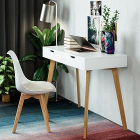Writing Computer Desk; Laptop Notebook PC Workstation with 2 Drawers; Simple Study Makeup Vanity Table Modern Furniture for Home Office; White