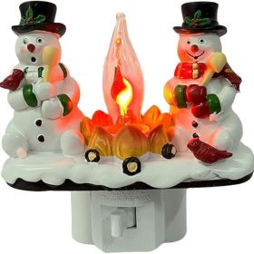 2024 Plug-In Resin 3D Flameless Candle Night Light - Snowman Flameless Campfire Night Light, Perfect For Christmas Decoration And Bedroom Atmosphere
