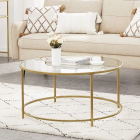35.5 Inch Round Coffee Table with Tempered Glass Tabletop living room table